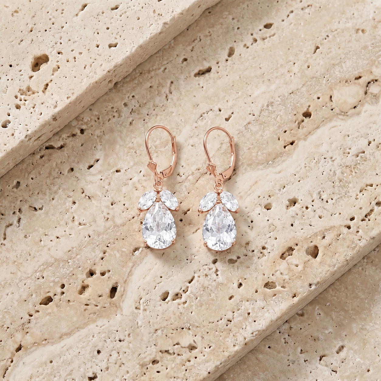 Rose Gold Celeste Drop Earrings White Topaz 10K — Eulalia