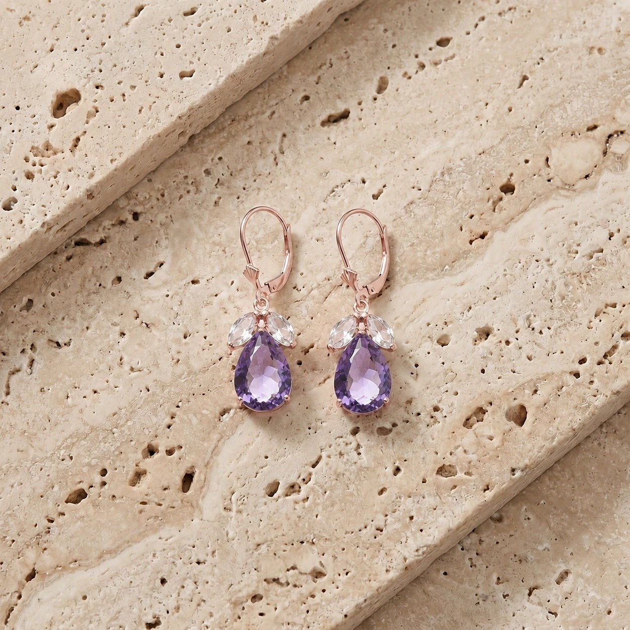 Rose Gold Celeste Drop Earrings White Topaz 10K — Eulalia