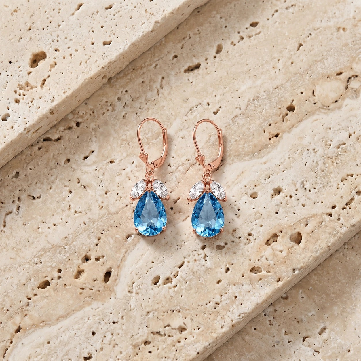 Rose Gold Celeste Drop Earrings White Topaz 10K — Eulalia