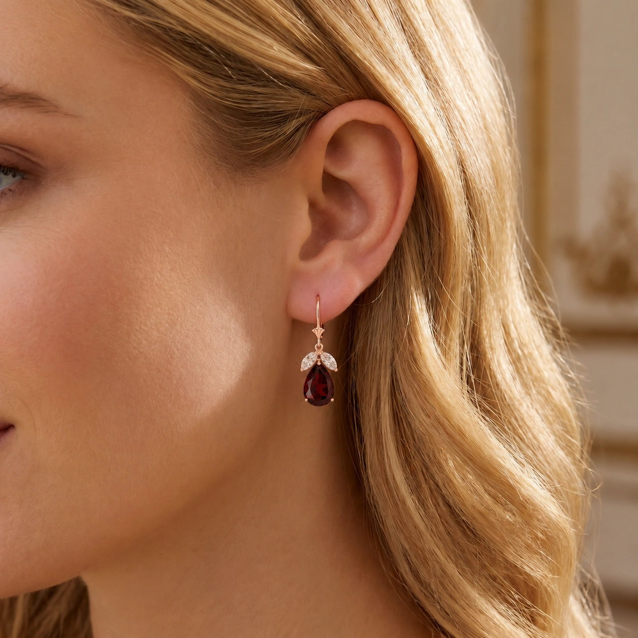 Rose Gold Celeste Drop Earrings White Topaz 10K — Eulalia