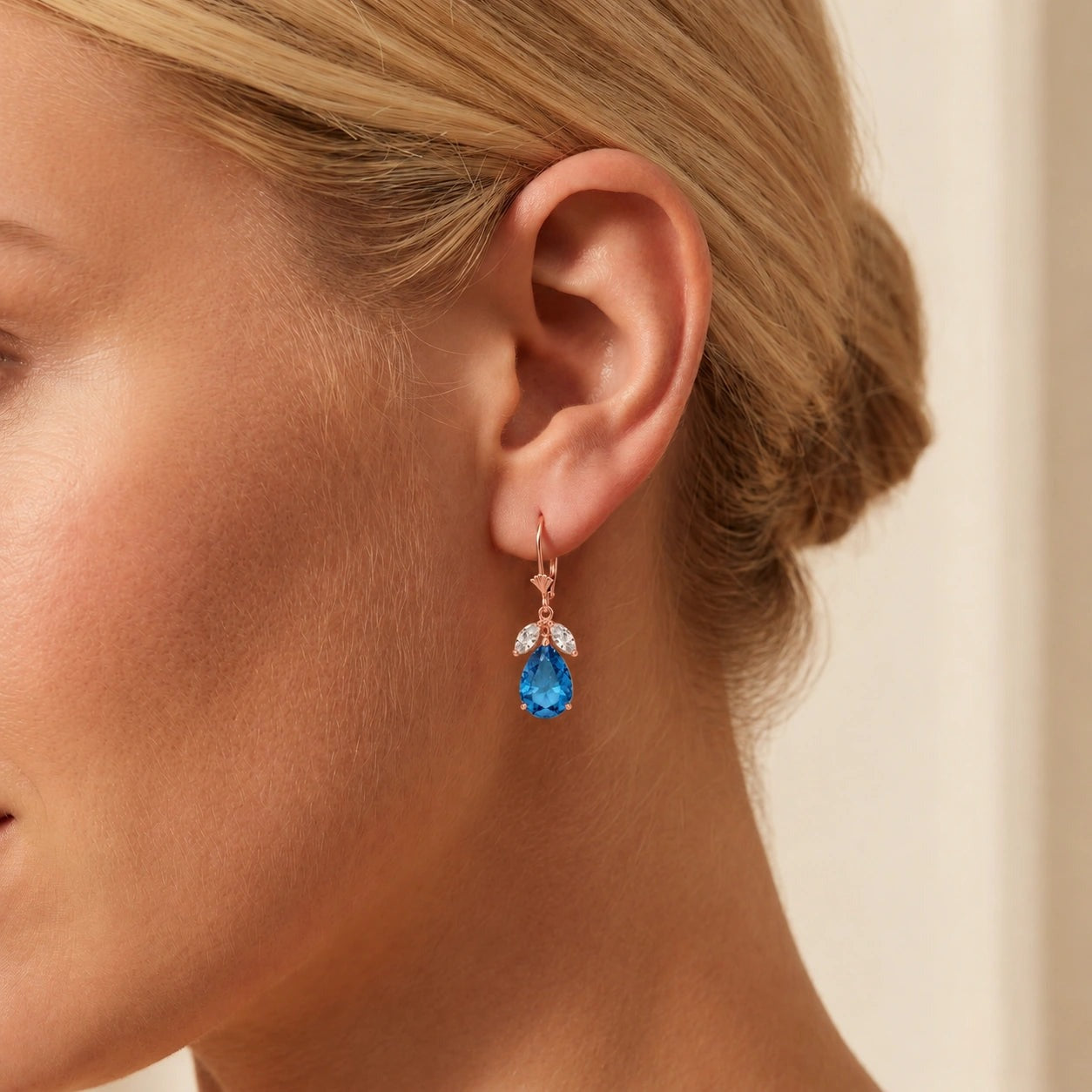 Rose Gold Celeste Drop Earrings White Topaz 10K — Eulalia