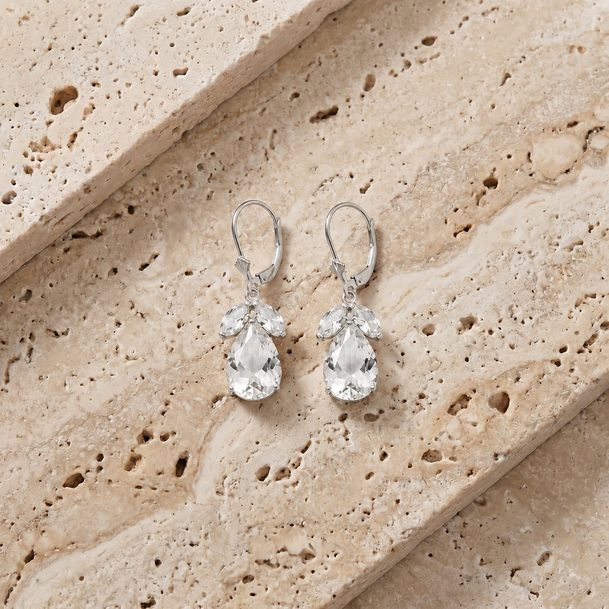 White Gold Celeste Drop Earrings White Topaz 10K — Eulalia