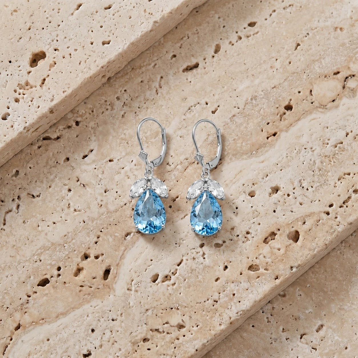White Gold Celeste Drop Earrings White Topaz 10K — Eulalia