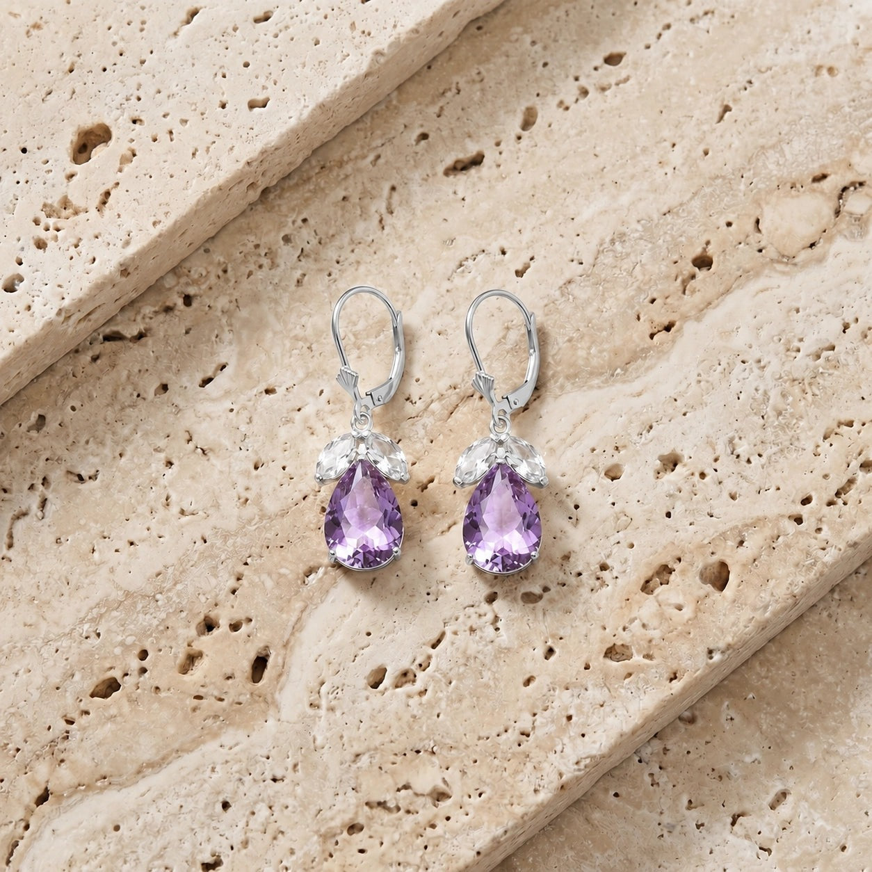 White Gold Celeste Drop Earrings White Topaz 10K — Eulalia