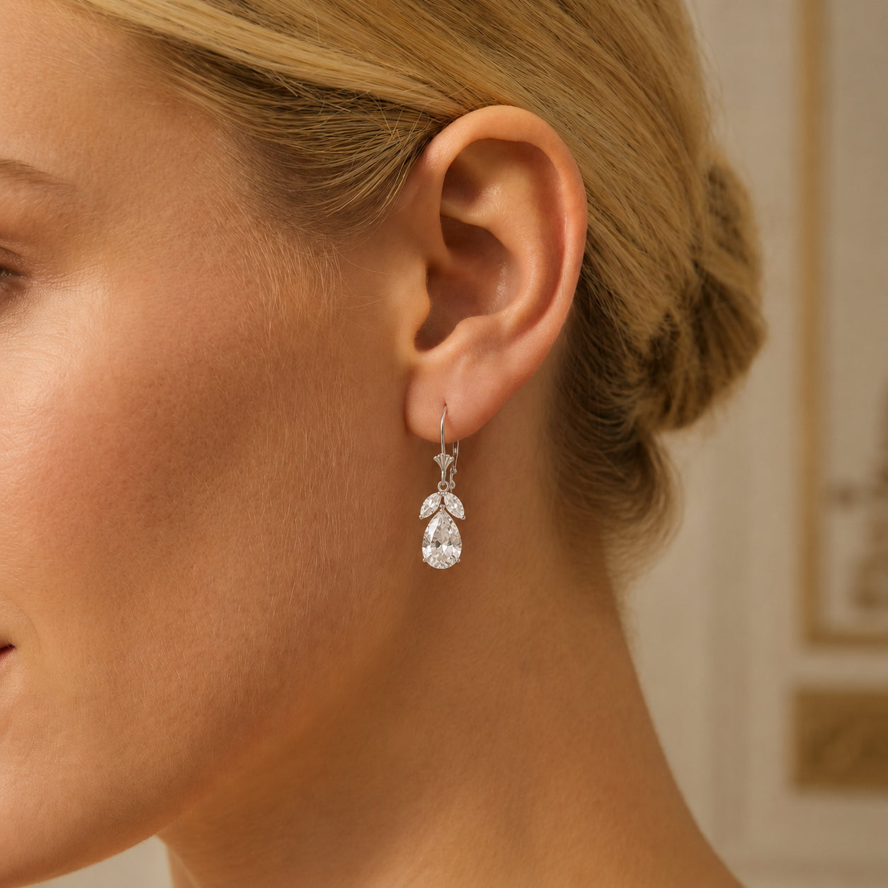 White Gold Celeste Drop Earrings White Topaz 10K — Eulalia