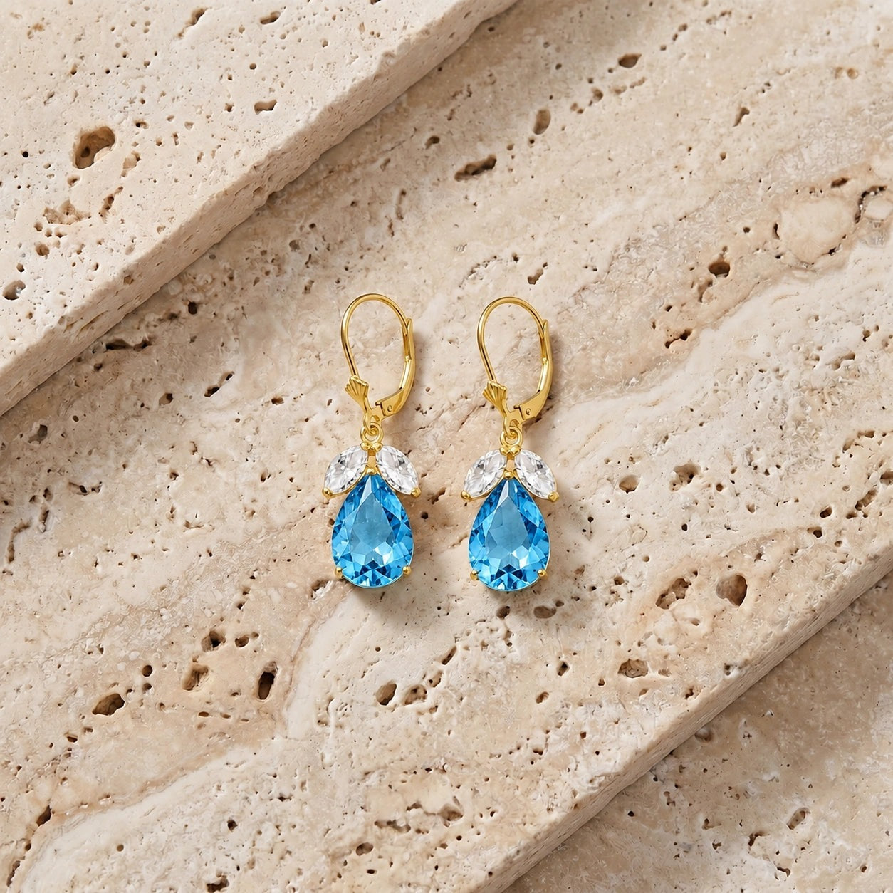 Yellow Gold Celeste Drop Earrings White Topaz 10K — Eulalia