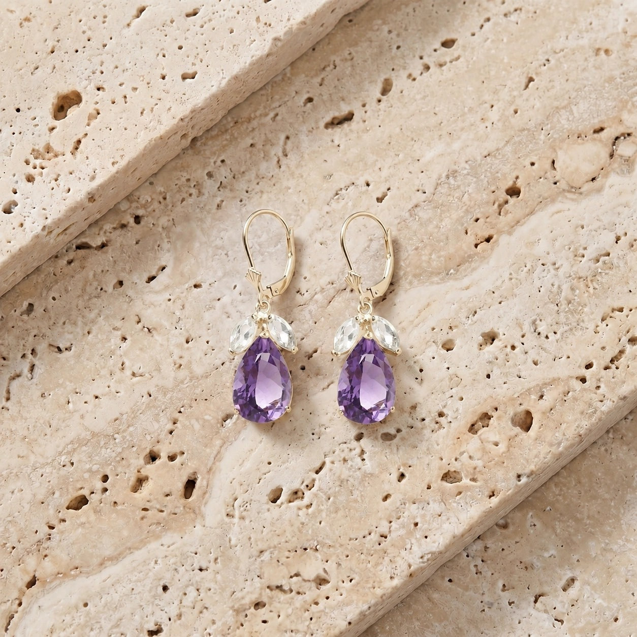 Yellow Gold Celeste Drop Earrings White Topaz 10K — Eulalia