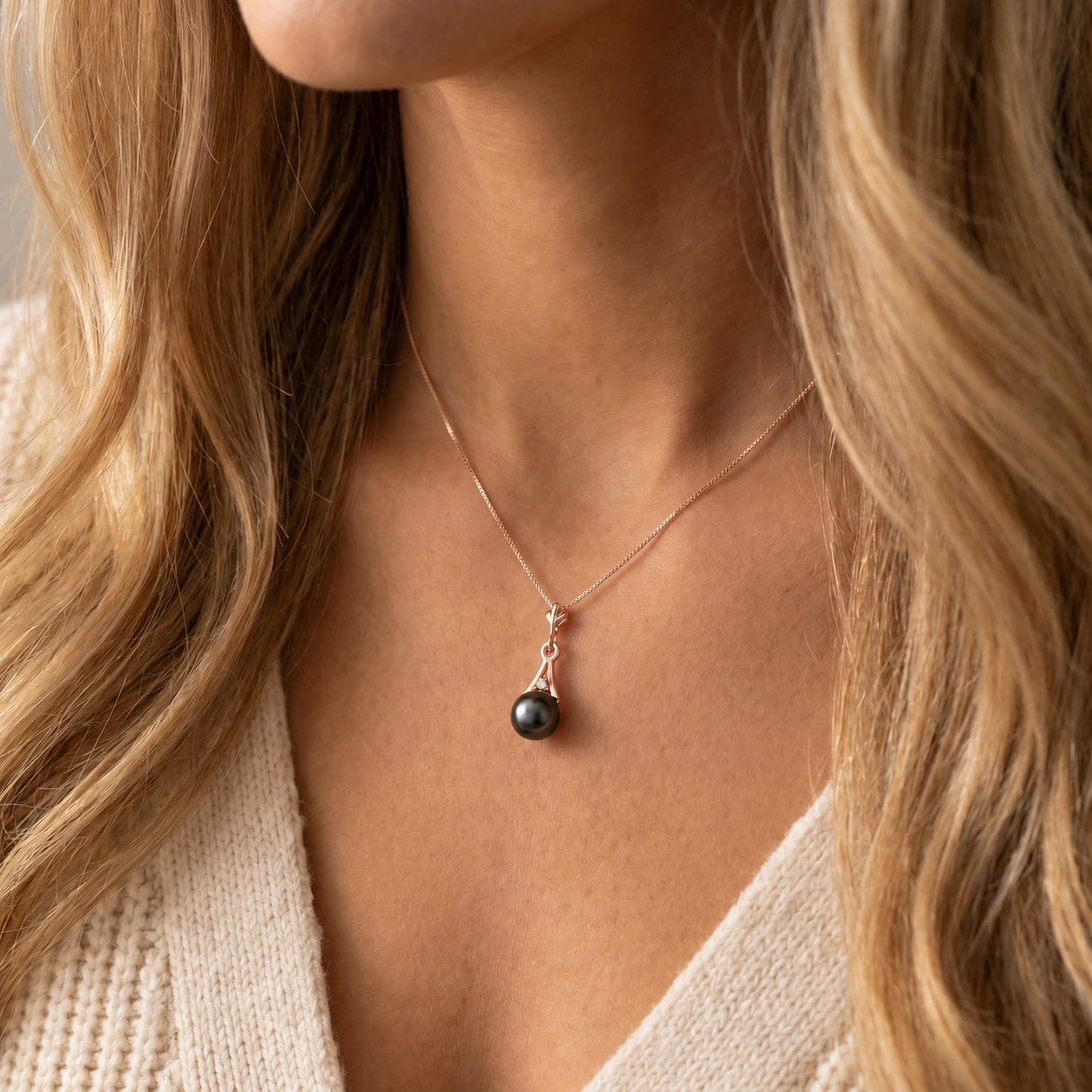 Rose Gold Necklace Pearl 10K — Albertina