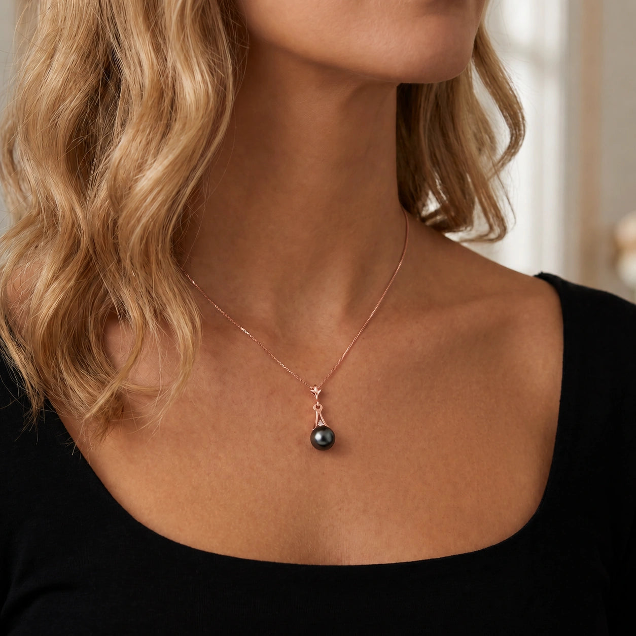 Rose Gold Necklace Pearl 10K — Albertina
