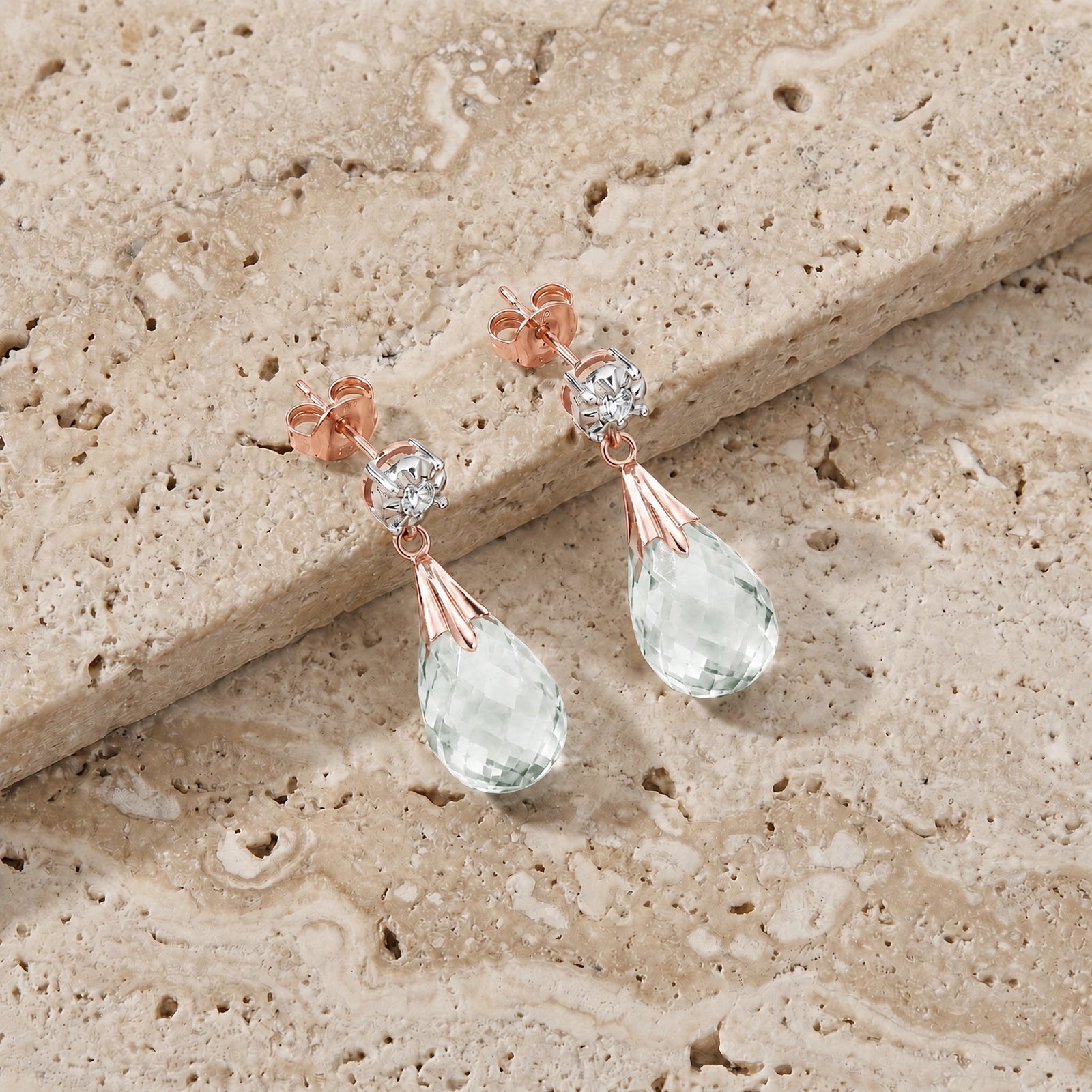 Rose Gold Bloom Earrings Green Amethyst 10K — Albina