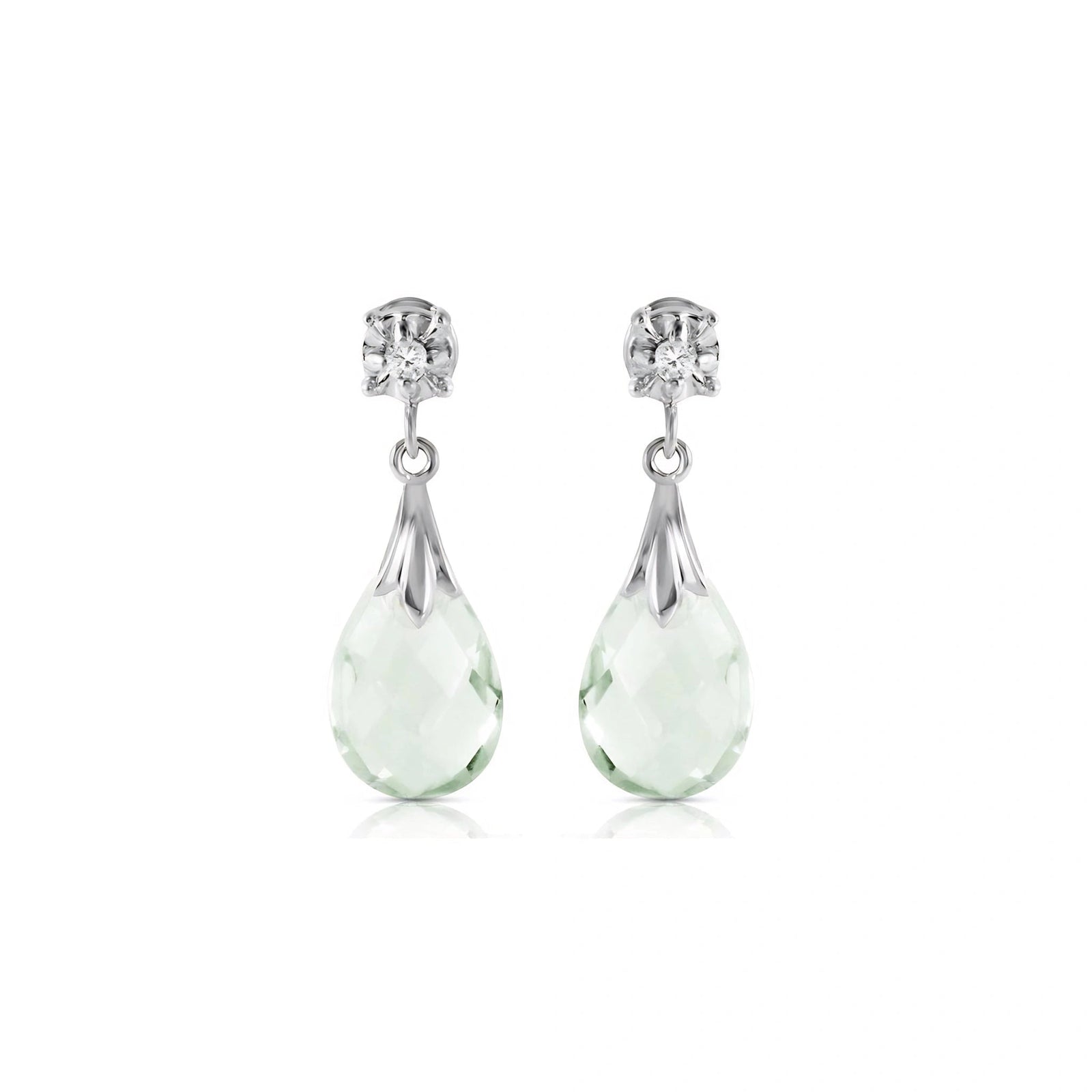 White Gold Bloom Earrings Green Amethyst 10K — Albina