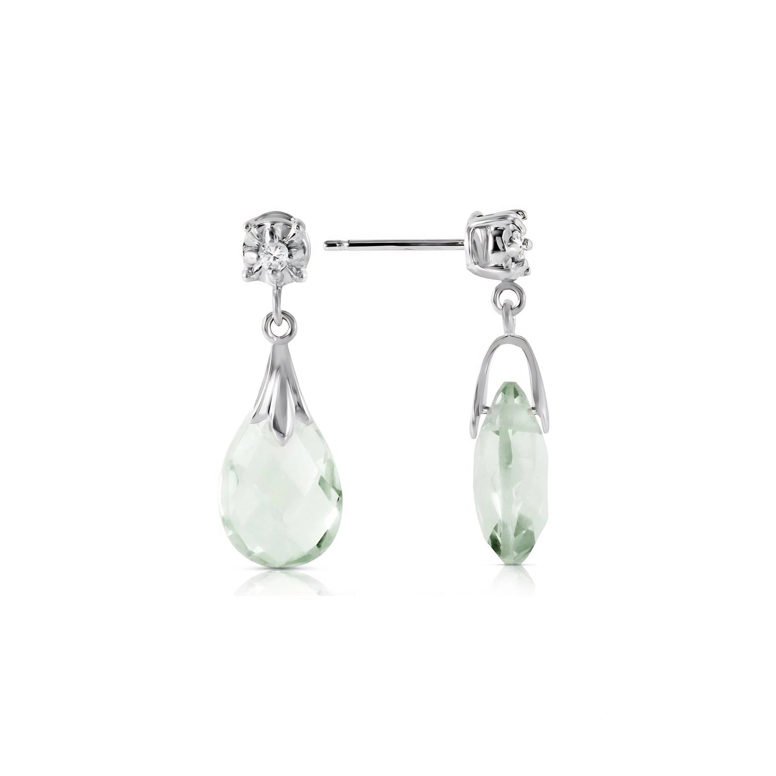White Gold Bloom Earrings Green Amethyst 10K — Albina