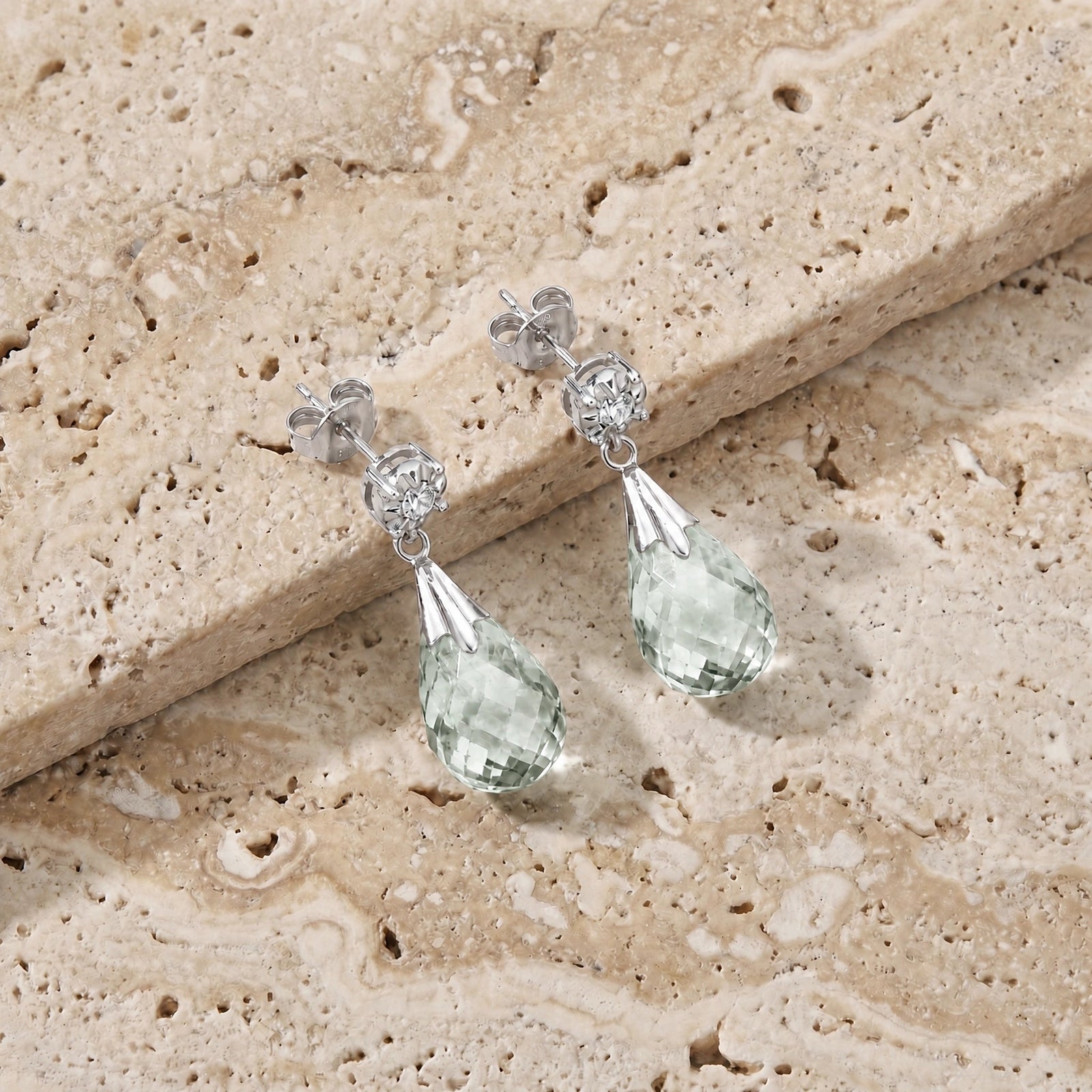 White Gold Bloom Earrings Green Amethyst 10K — Albina