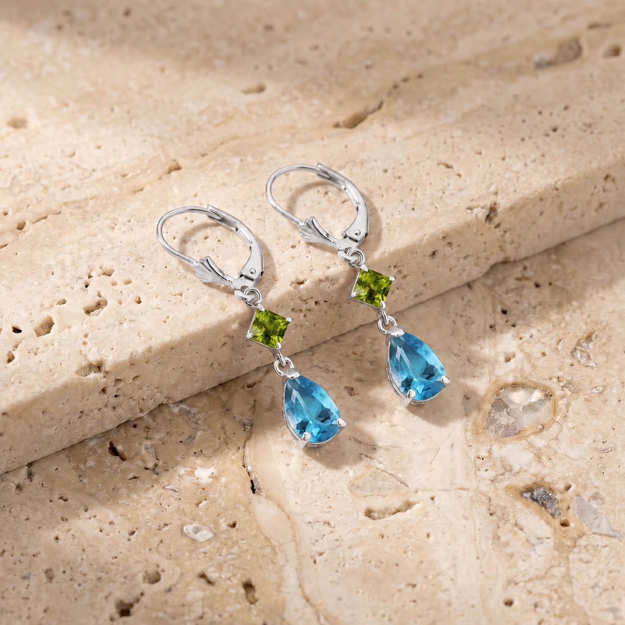 White Gold Blue Topaz & Peridot — Evangelista