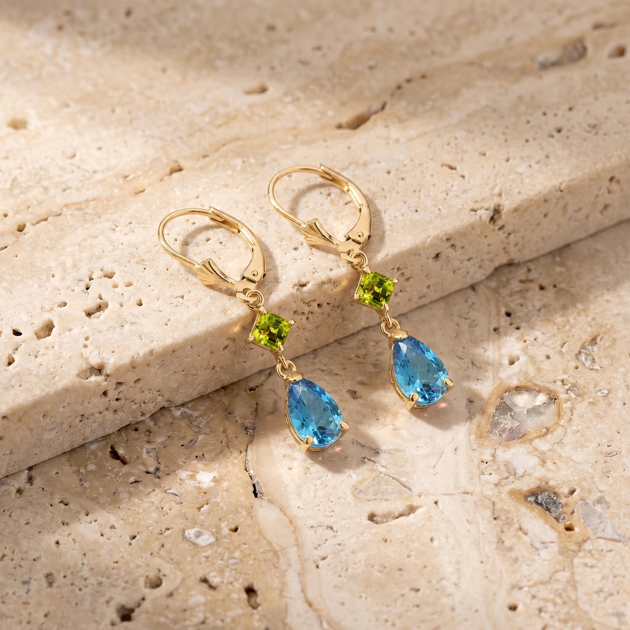 Yellow Gold Blue Topaz & Peridot — Evangelista