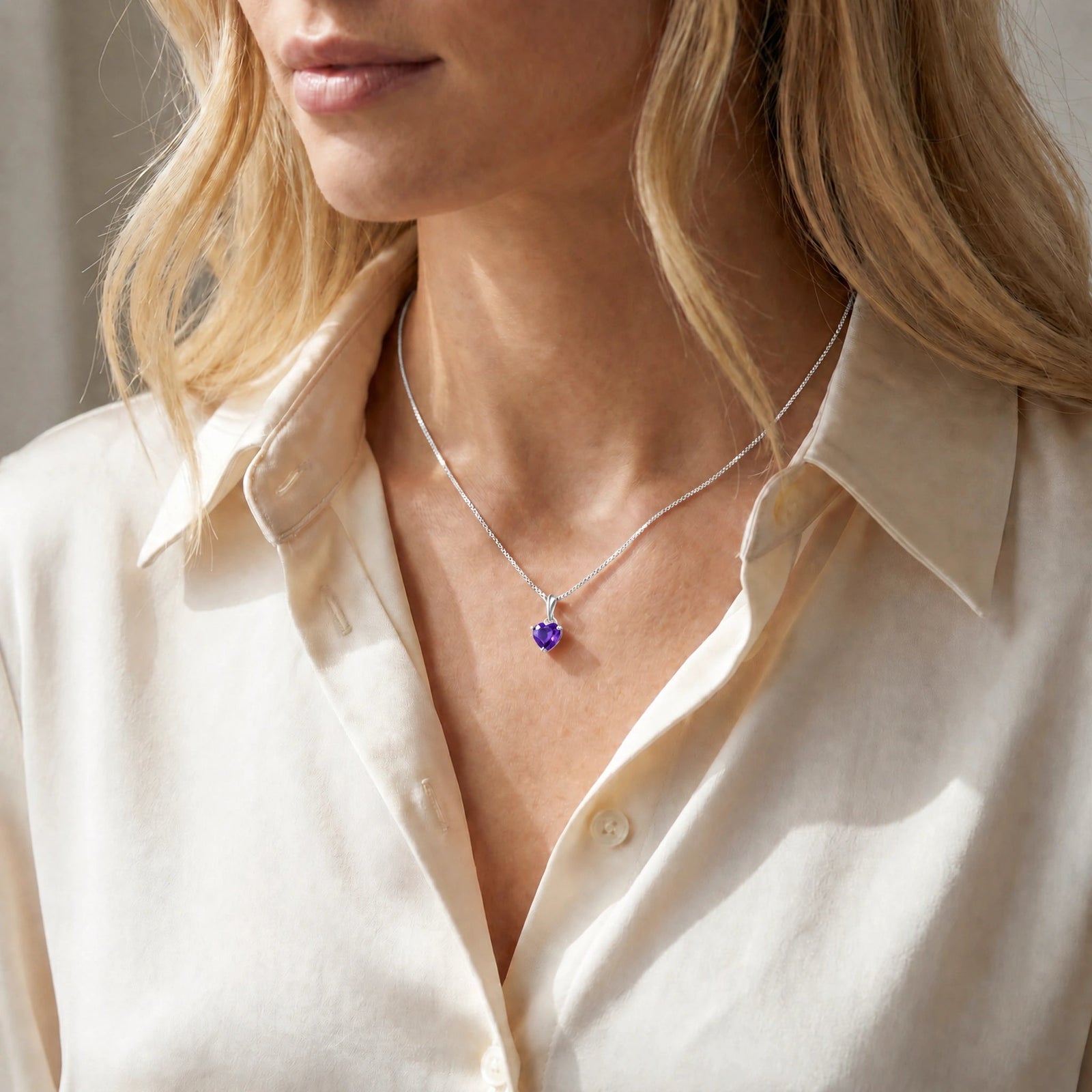 White Gold Classic Necklace Amethyst 10K — Alida