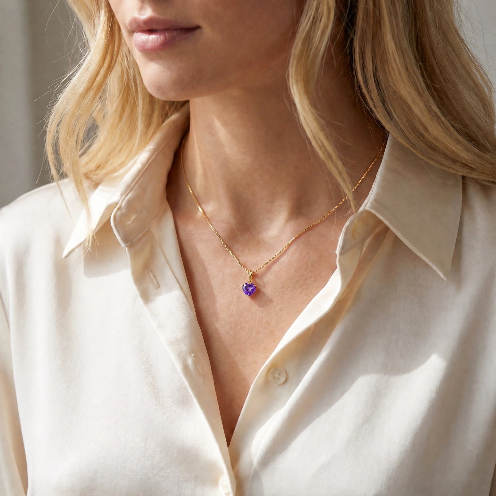 Yellow Gold Classic Necklace Amethyst 10K — Alida