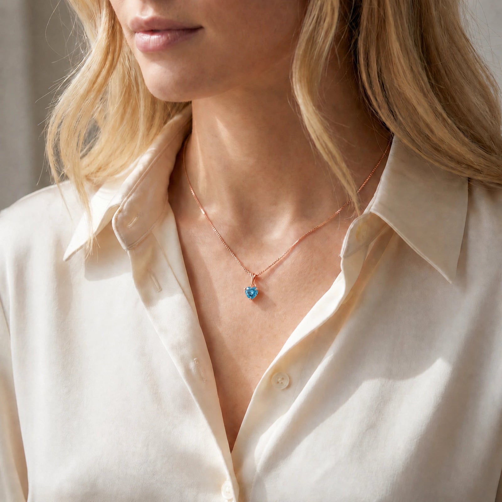 Rose Gold Classic Necklace Blue Topaz 10K — Alida