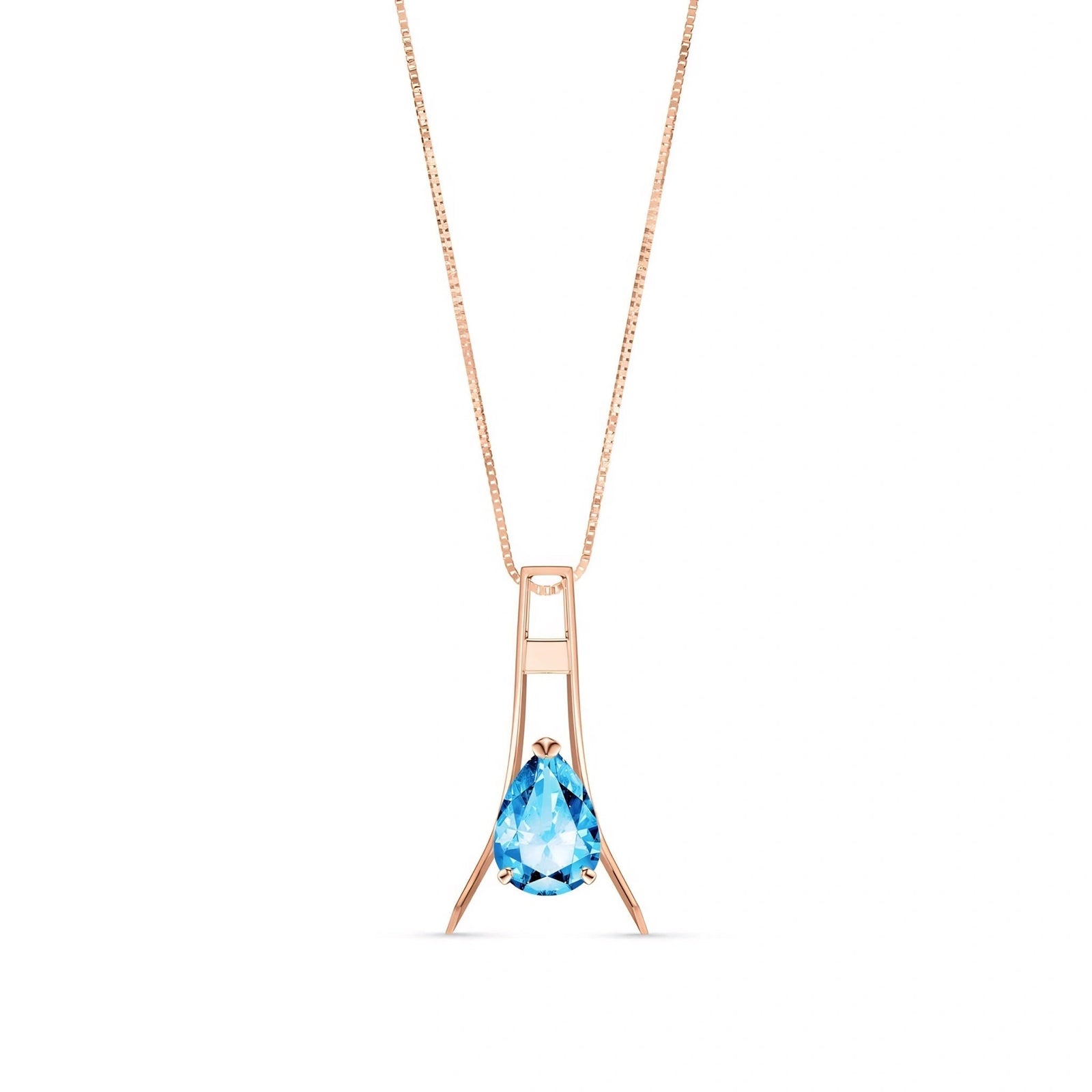 Rose Gold Necklace Blue Topaz 10K — Evangelina