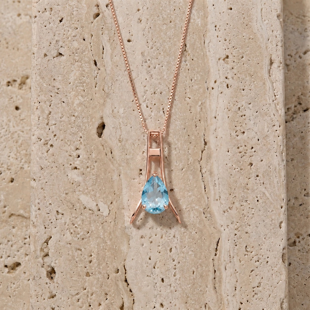 Rose Gold Necklace Blue Topaz 10K — Evangelina