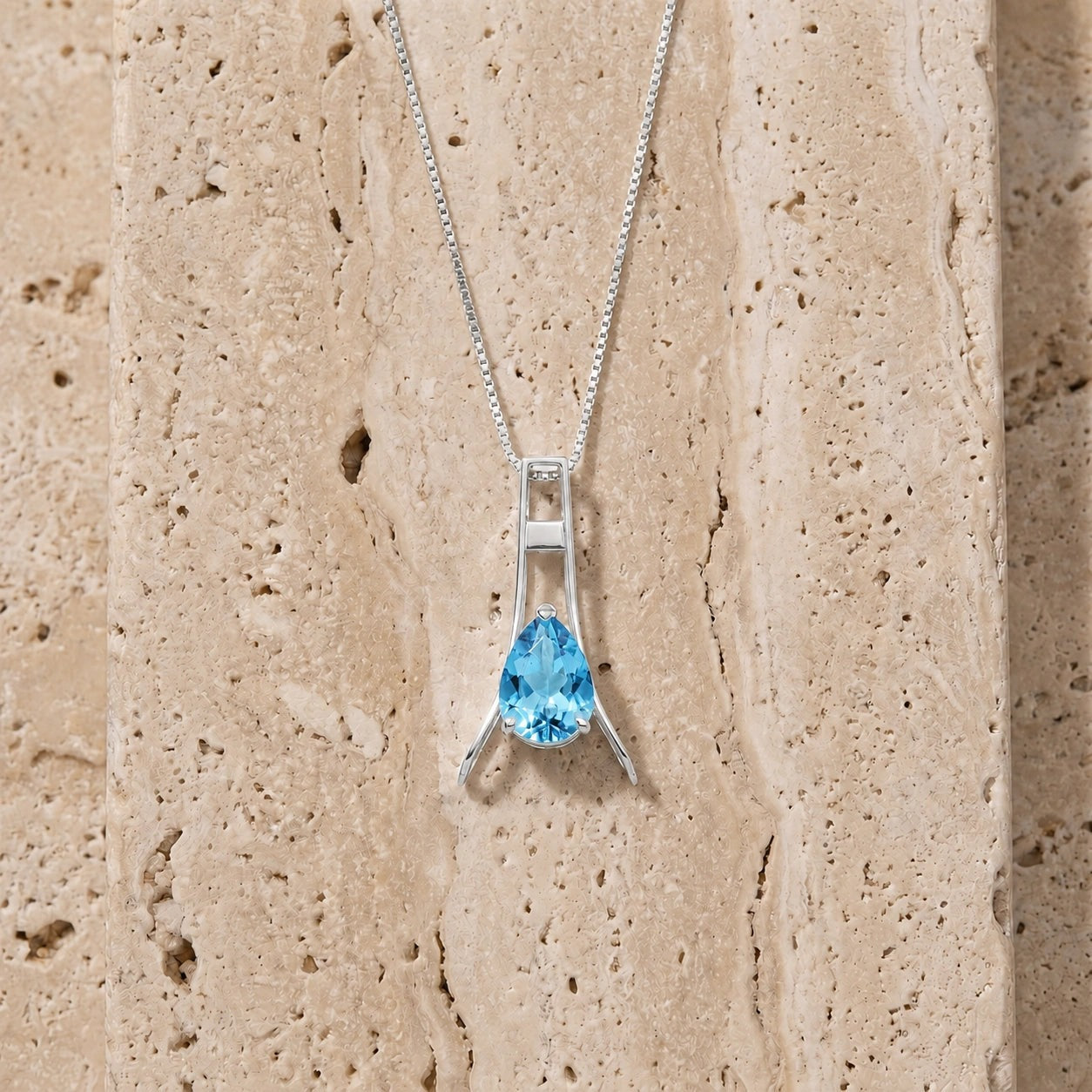 White Gold Necklace Blue Topaz 10K — Evangelina