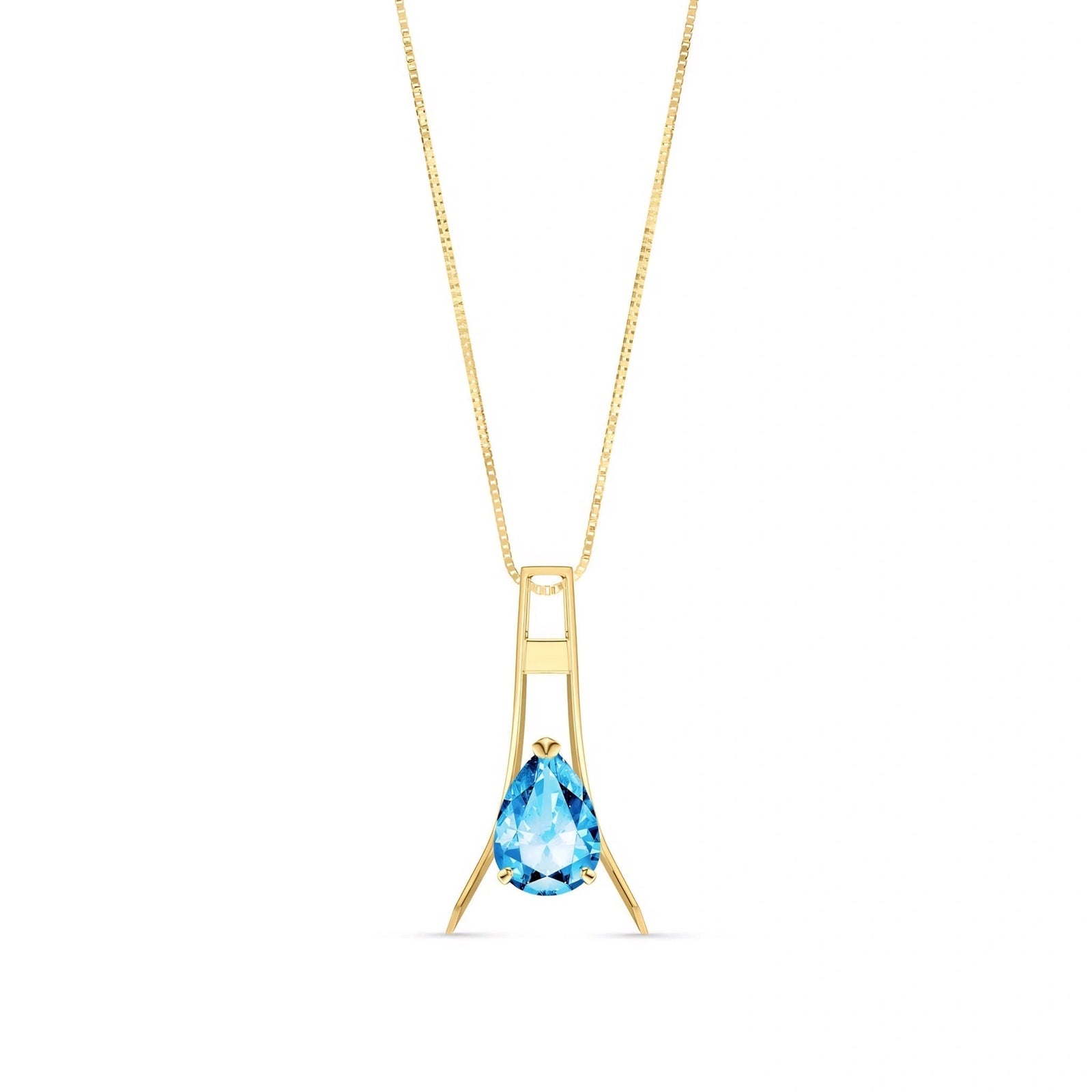 Yellow Gold Necklace Blue Topaz 10K — Evangelina