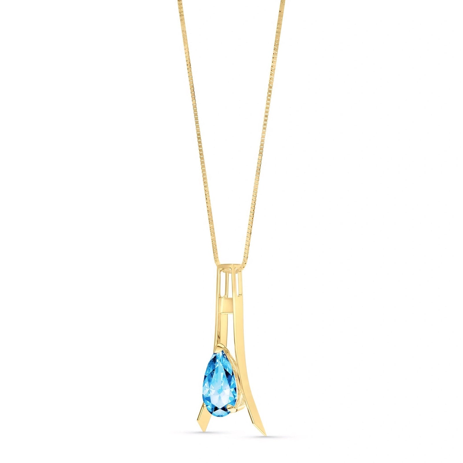 Yellow Gold Necklace Blue Topaz 10K — Evangelina