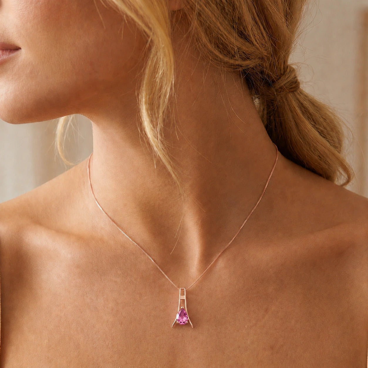 Rose Gold Necklace Pink Topaz 10K — Evangelina
