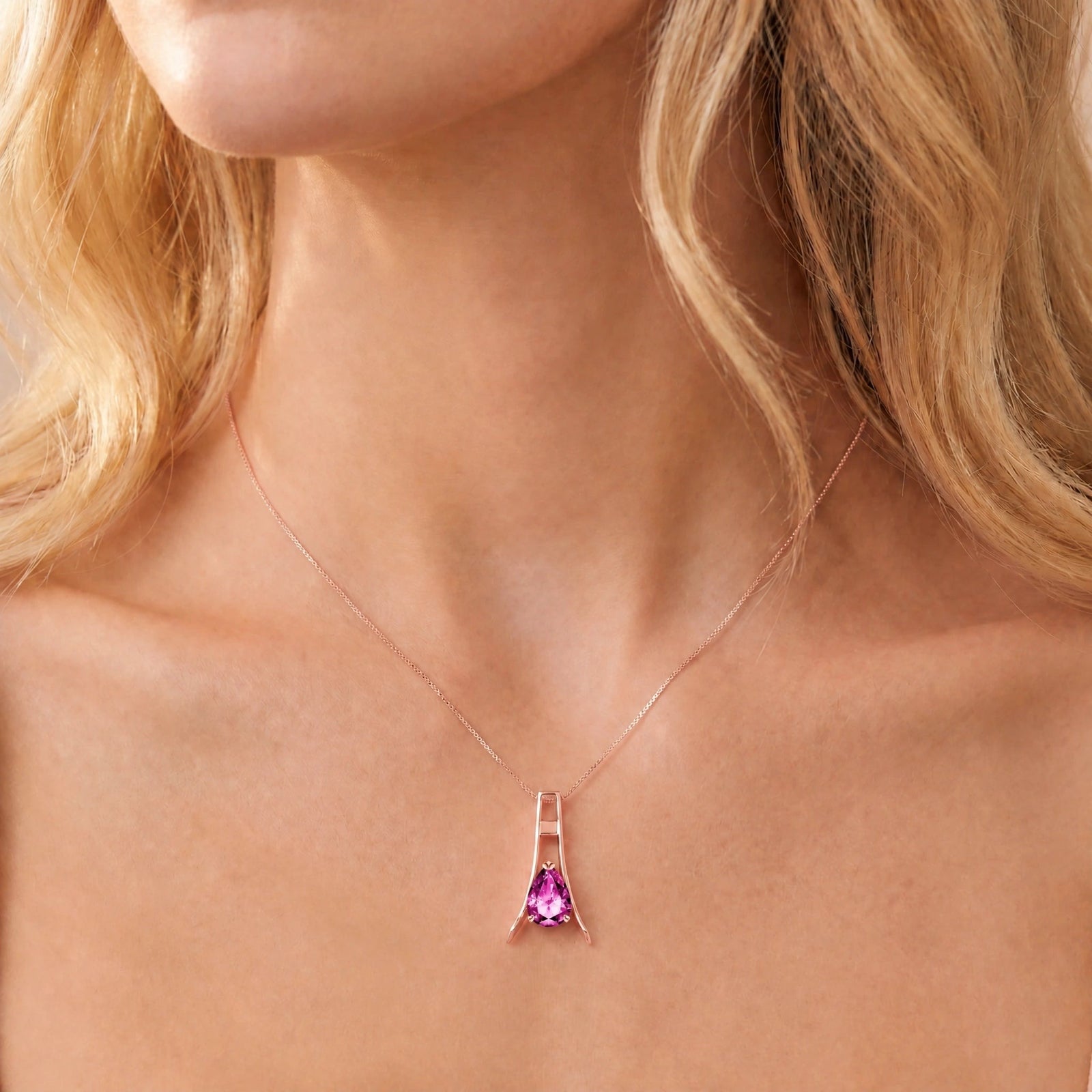 Rose Gold Necklace Pink Topaz 10K — Evangelina