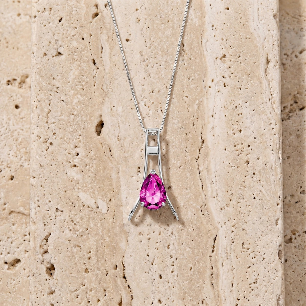 White Gold Necklace Pink Topaz 10K — Evangelina