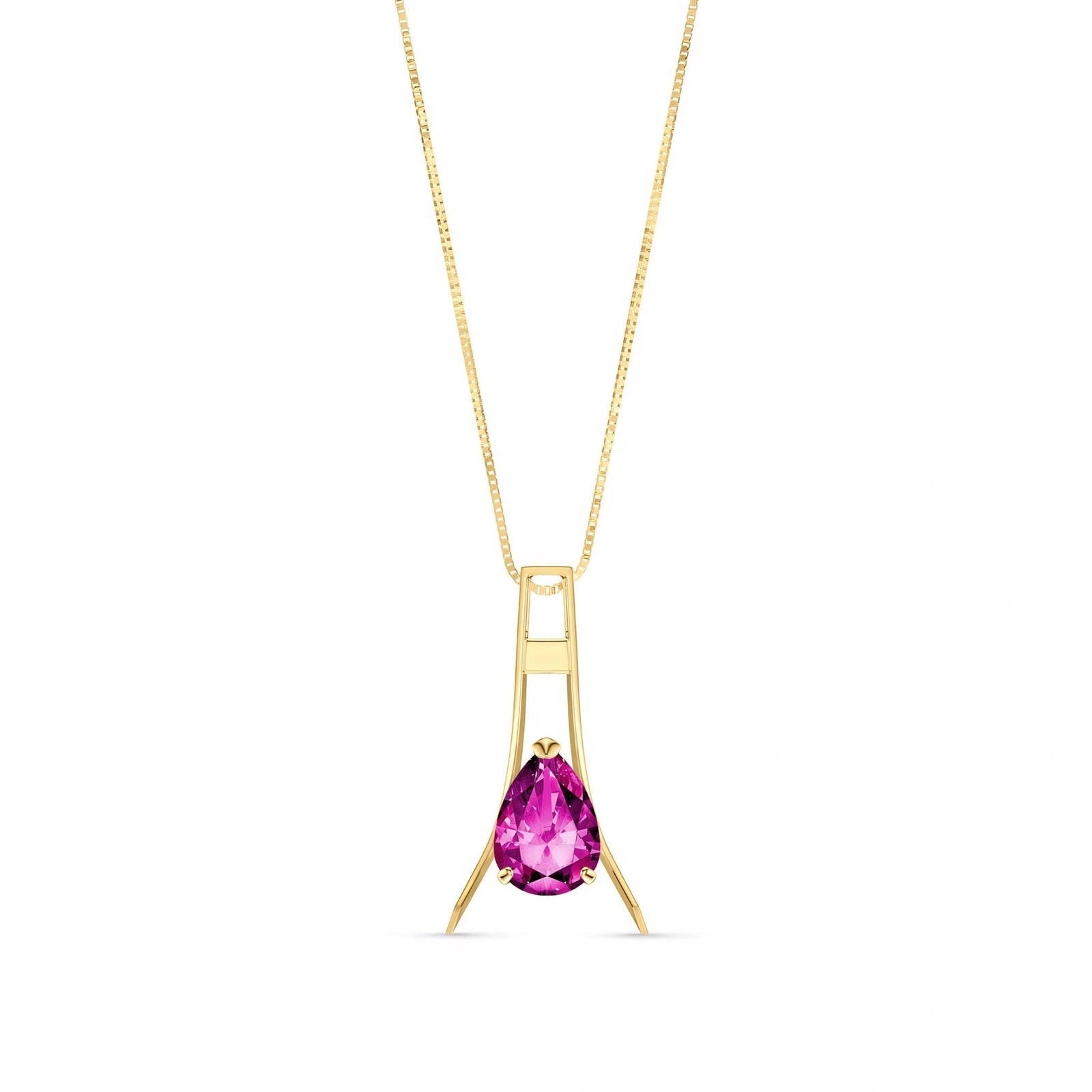 Yellow Gold Necklace Pink Topaz 10K — Evangelina