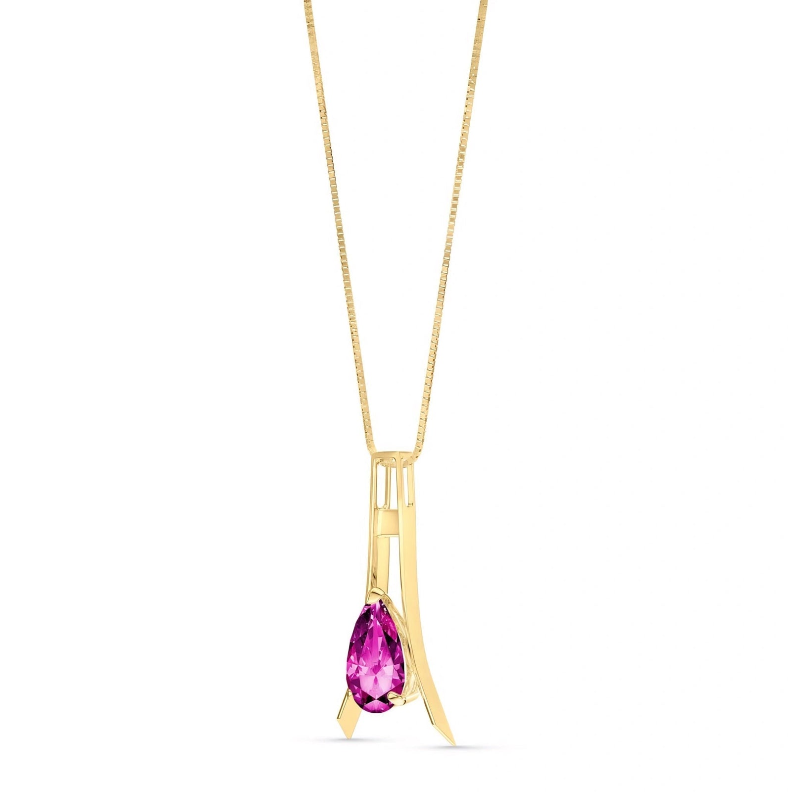 Yellow Gold Necklace Pink Topaz 10K — Evangelina