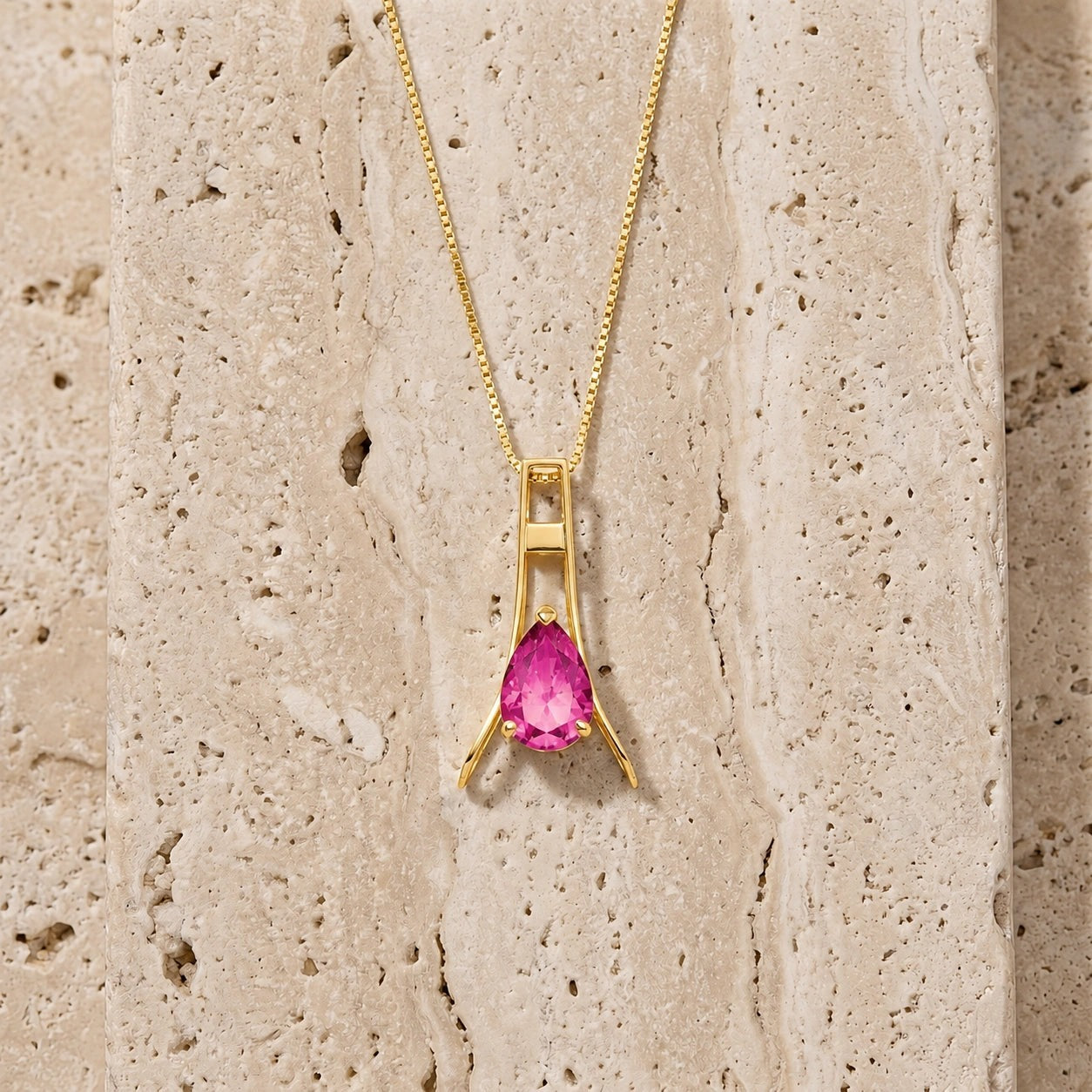 Yellow Gold Necklace Pink Topaz 10K — Evangelina