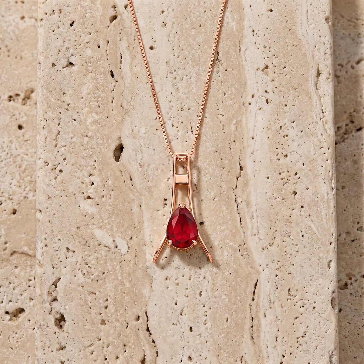 Rose Gold Necklace Ruby 10K — Evangelina