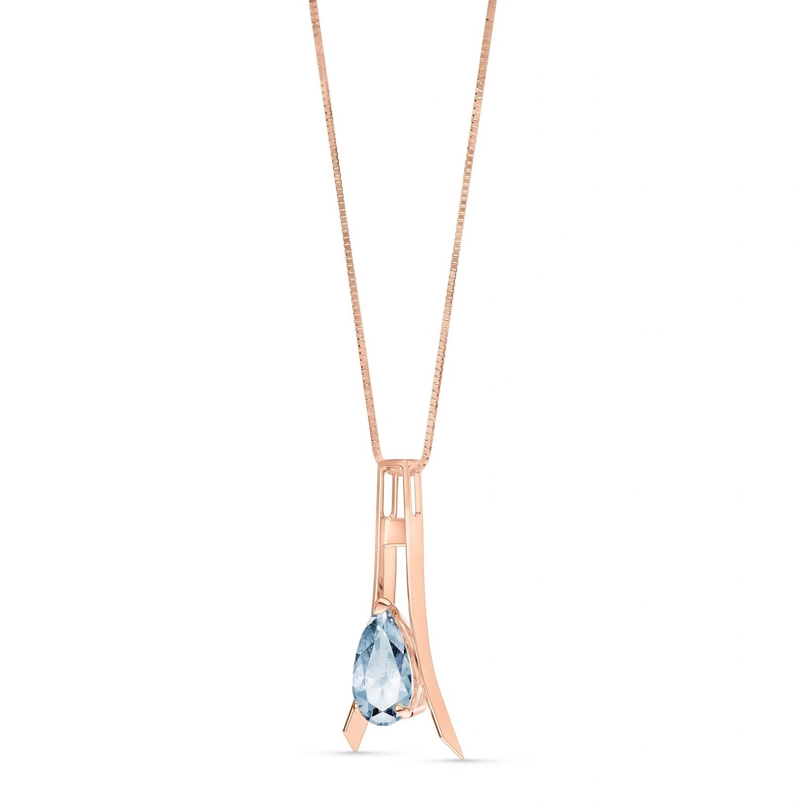 Rose Gold Necklace Aquamarine 10K — Evangelina