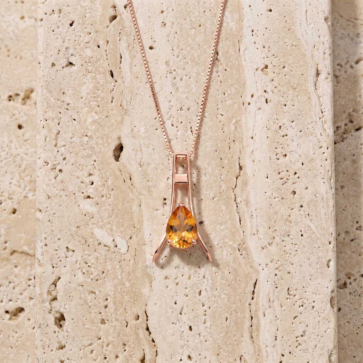 Rose Gold Necklace Aquamarine 10K — Evangelina