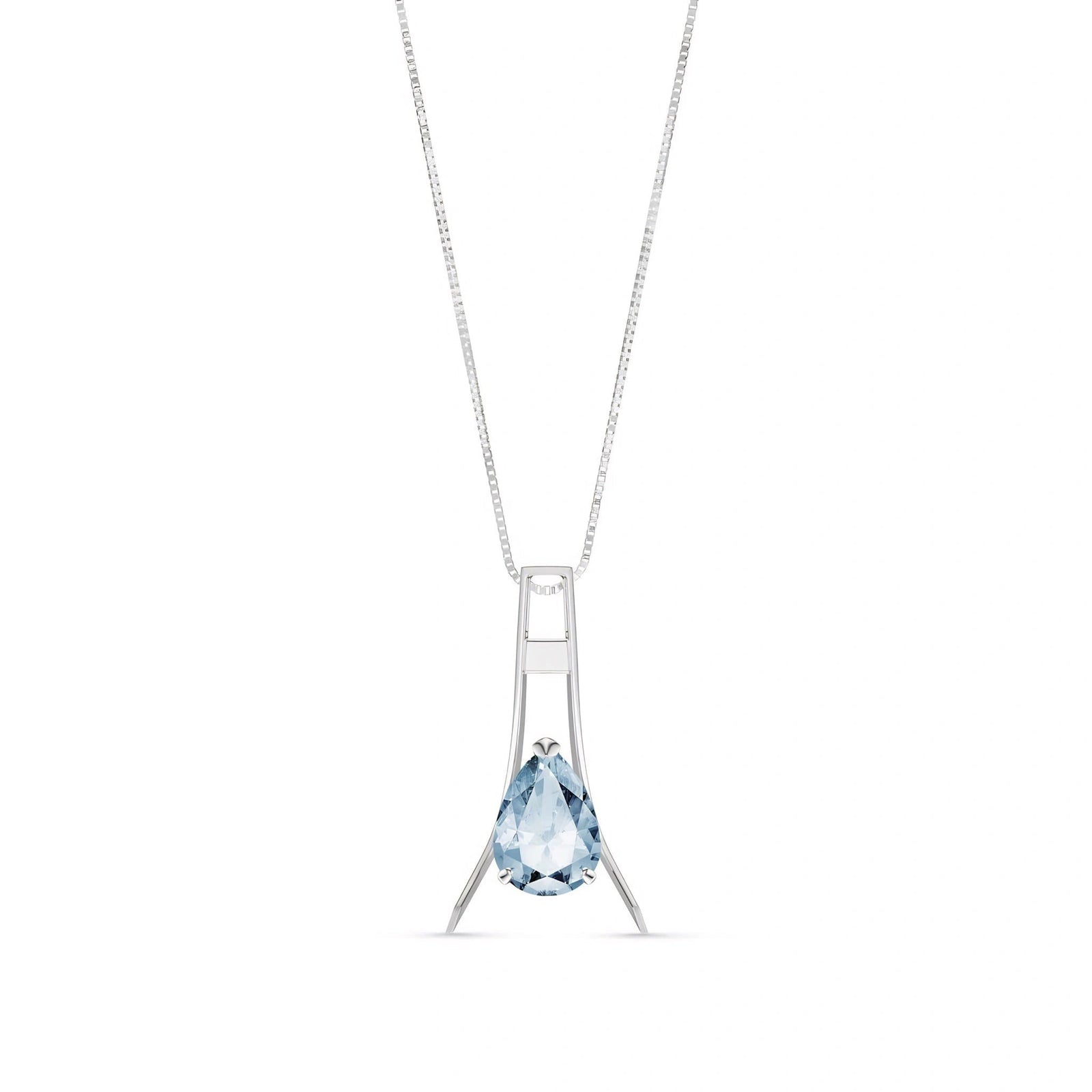 White Gold Necklace Aquamarine 10K — Evangelina