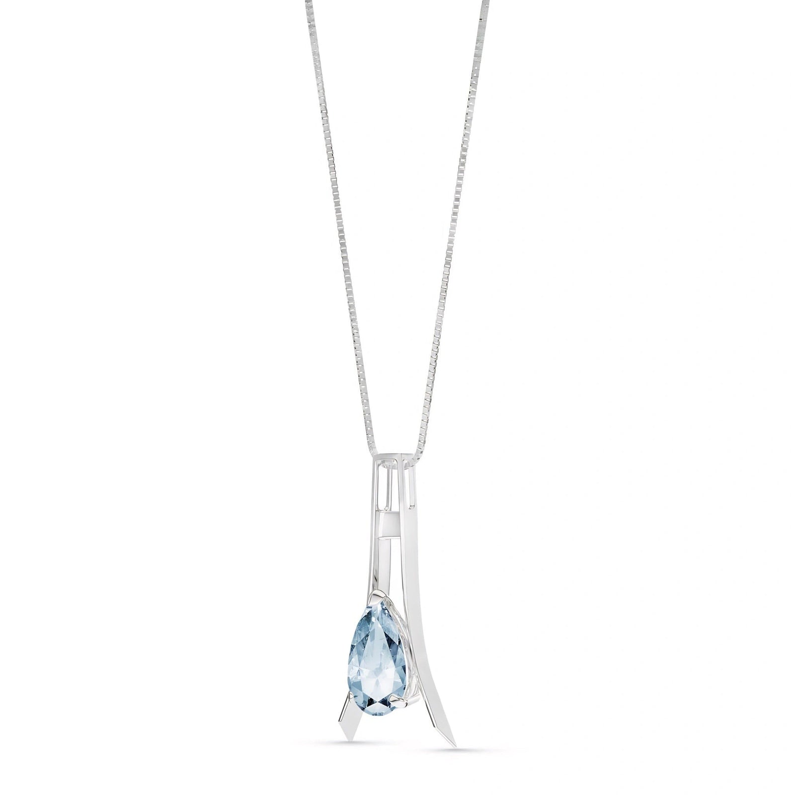 White Gold Necklace Aquamarine 10K — Evangelina