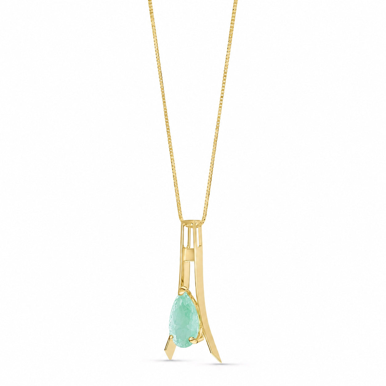 Yellow Gold Necklace Aquamarine 10K — Evangelina
