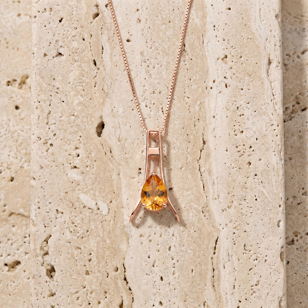 Rose Gold Necklace Citrine 10K — Evangelina