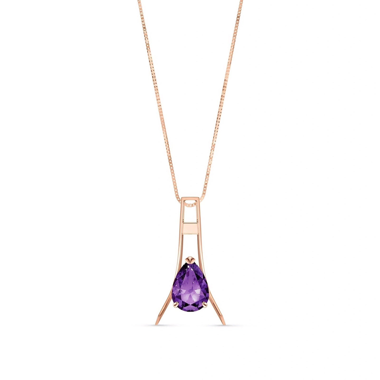Rose Gold Necklace Amethyst 10K — Evangelina