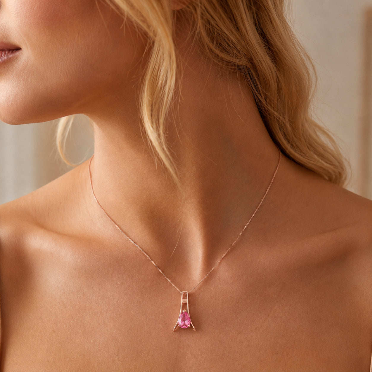 Rose Gold Necklace Amethyst 10K — Evangelina