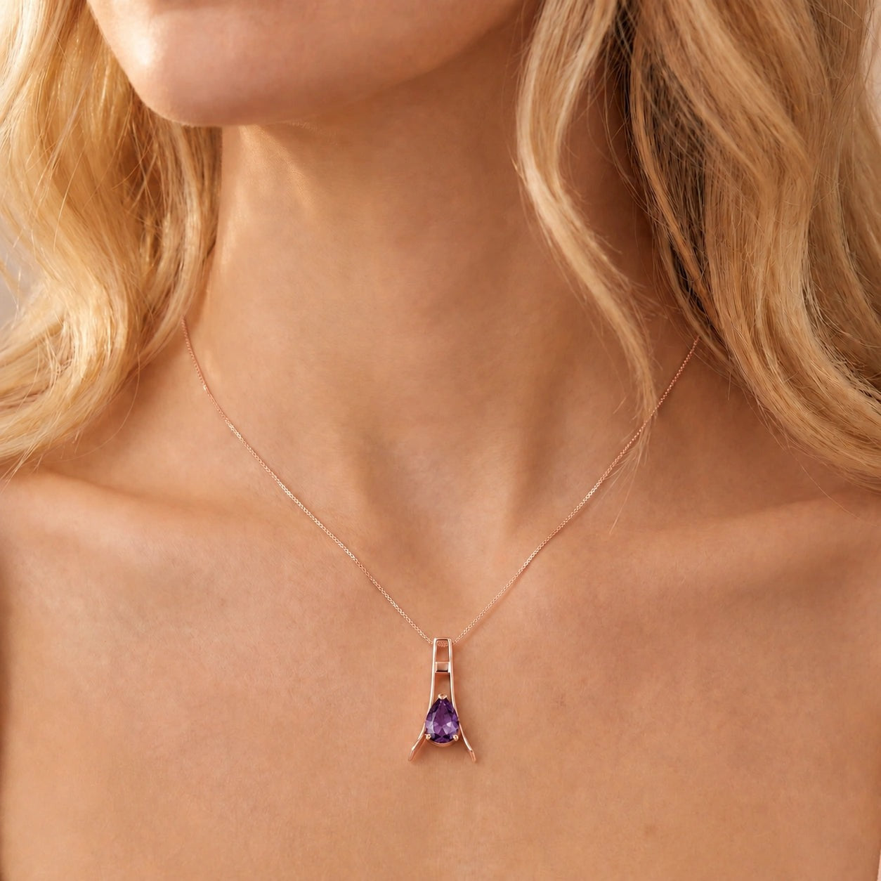Rose Gold Necklace Amethyst 10K — Evangelina