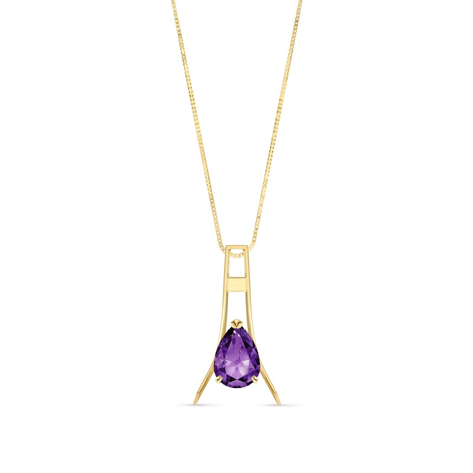 Yellow Gold Necklace Amethyst 10K — Evangelina