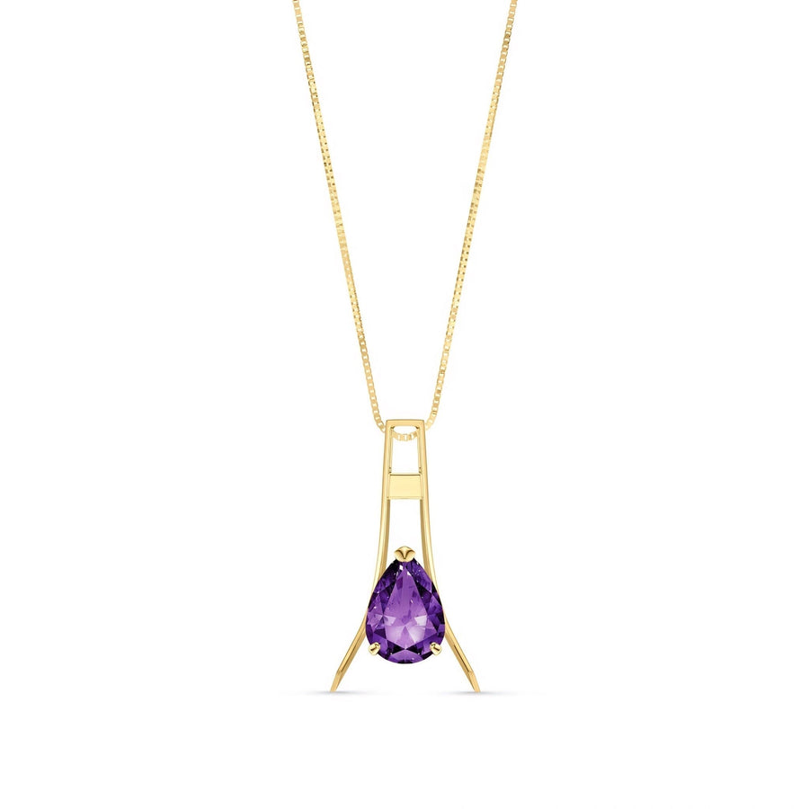 Yellow Gold Necklace Amethyst 10K — Evangelina
