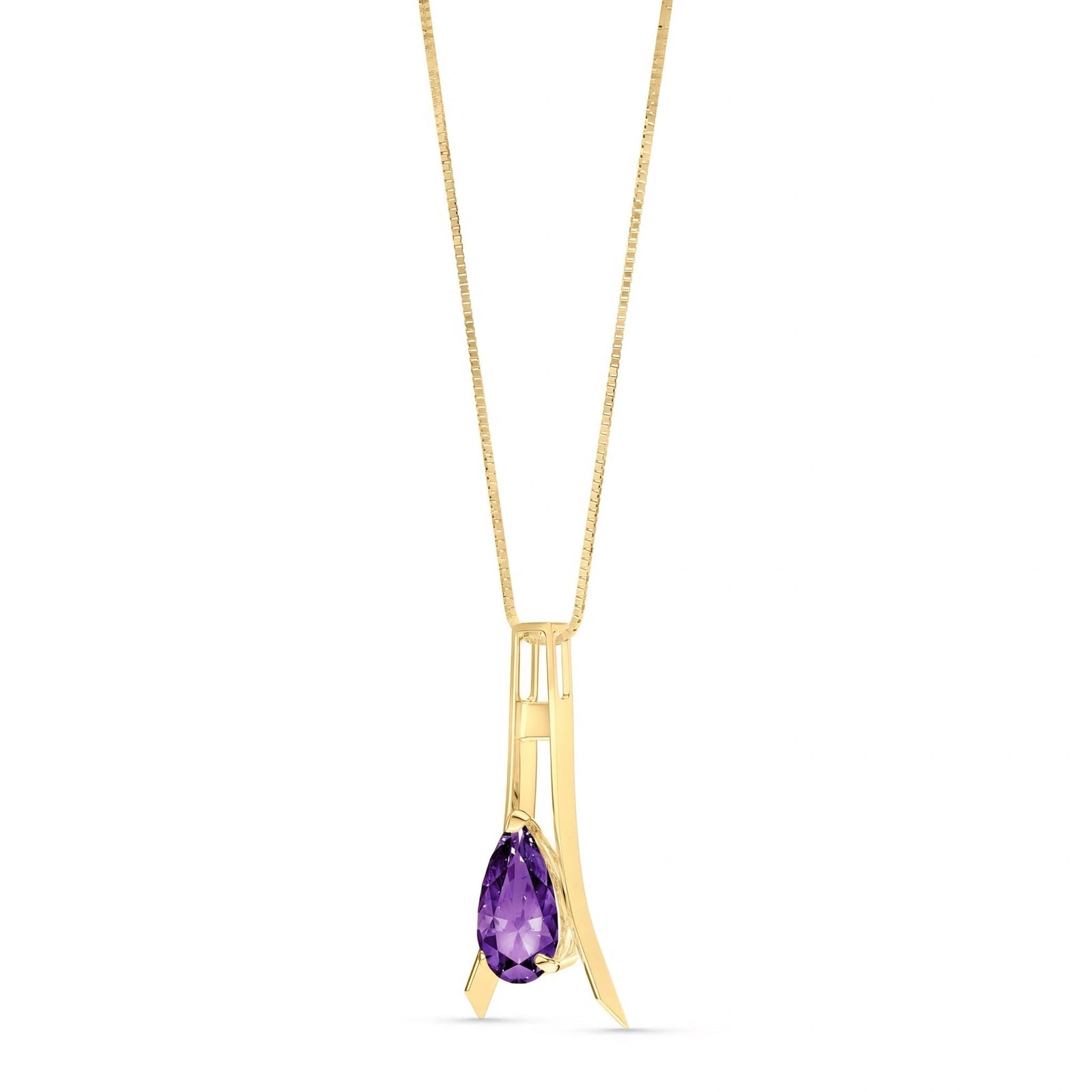 Yellow Gold Necklace Amethyst 10K — Evangelina
