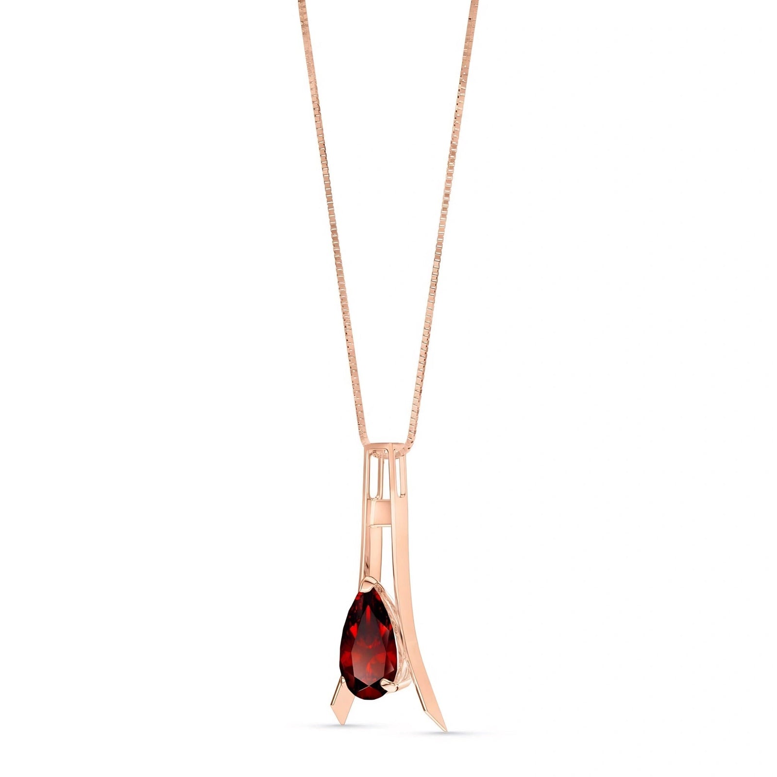 Rose Gold Necklace Garnet 10K — Evangelina