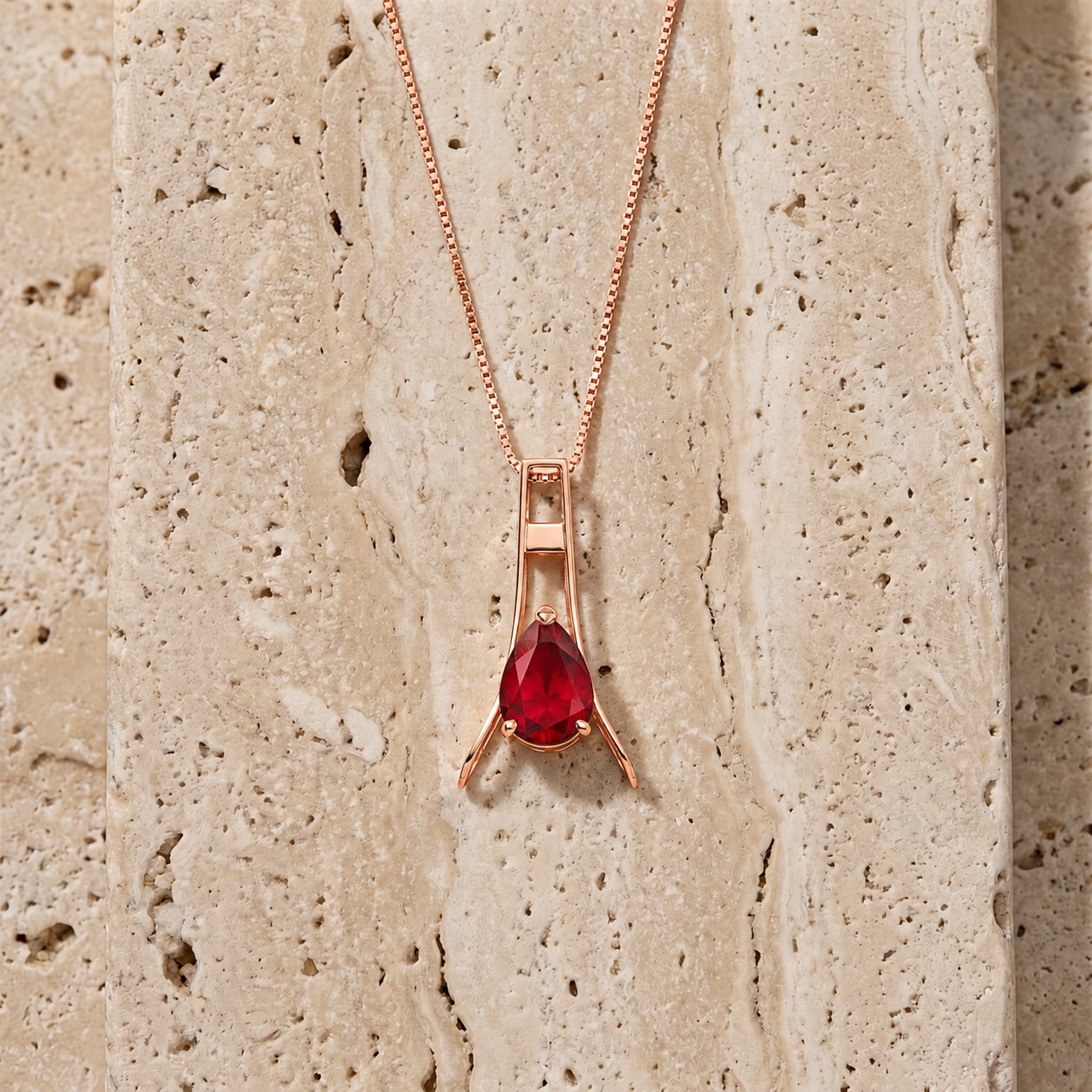 Rose Gold Necklace Garnet 10K — Evangelina