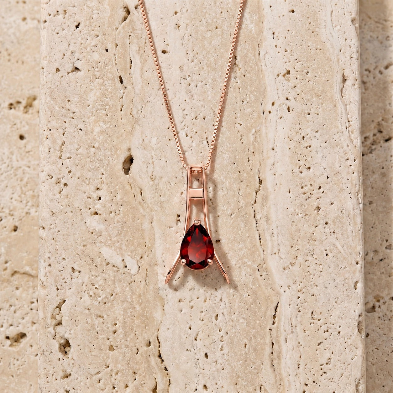 Rose Gold Necklace Garnet 10K — Evangelina