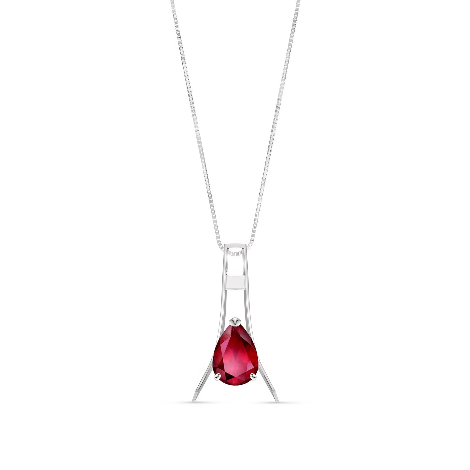 White Gold Necklace Garnet 10K — Evangelina